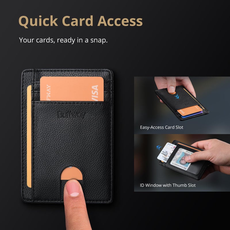 Buffway Slim Minimalist Front Pocket RFID Blocking Leather Wallets for Men and Women - Lichee Black - Image 3